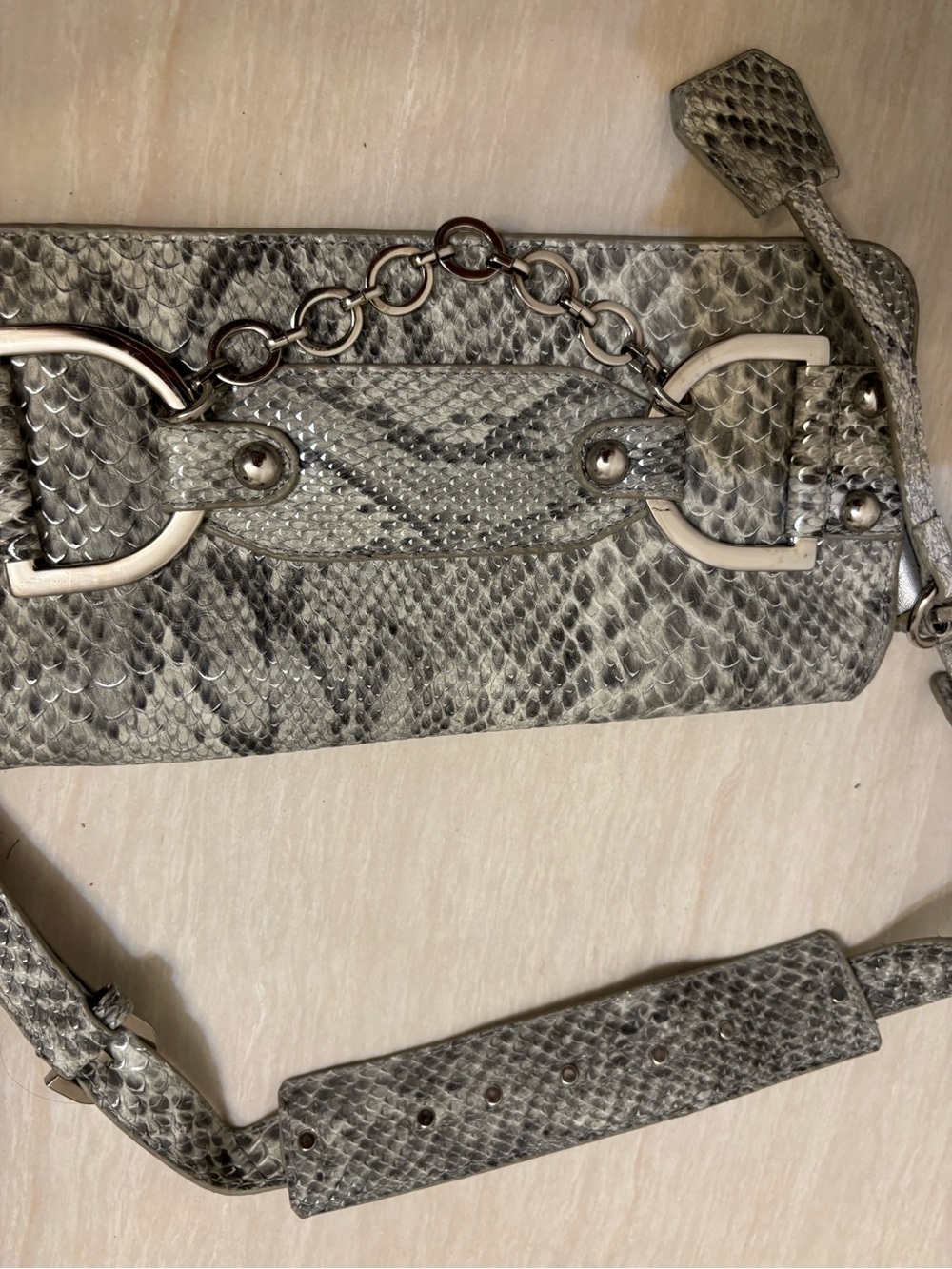 Gray Snakeskin-Effect Women’s Shoulder Bag